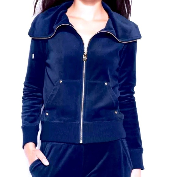 MICHEAL KORS Navy Blue Velour Zip Up Jacket Size XL - Picture 2 of 12